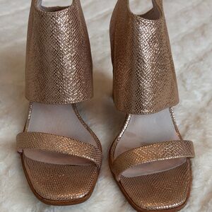 42 GOLD Metallic Rose Heeled Sandals